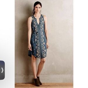 Anthropologie Tiny Syden Floral Embroidered Shirtdress Belted Sleeveless